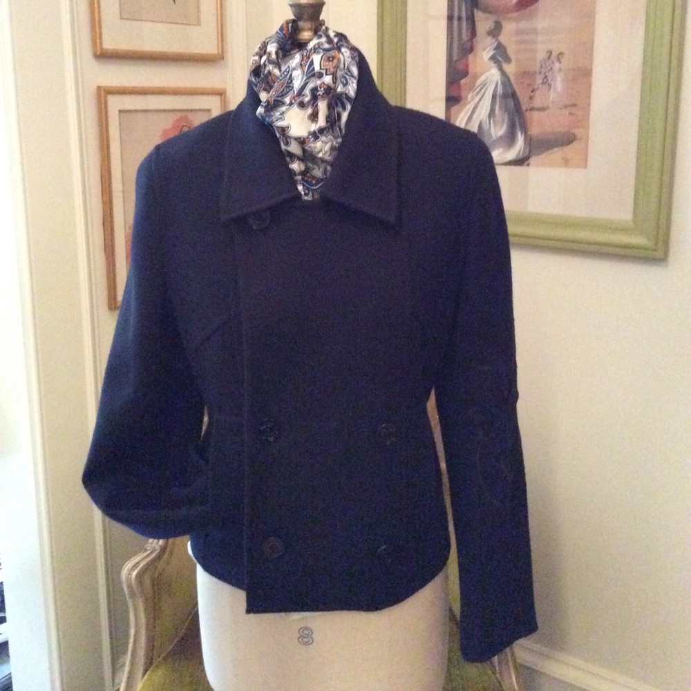 Navy embroidered pea coat jacket